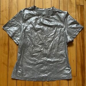 SKIMS Metallic Silver Fits Everybody Short Sleeve T Shirt Shiny Grey Shimmer XL